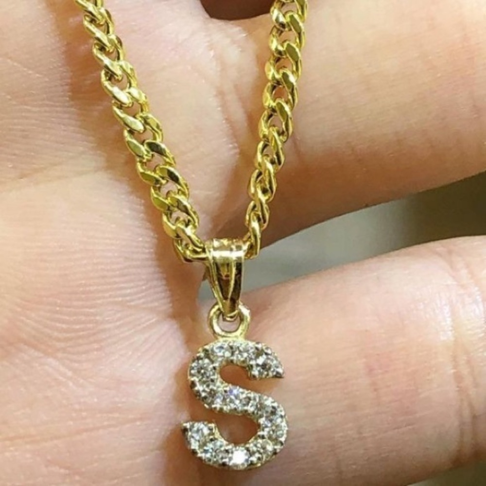 14K Yellow Gold fancy CZ Initial Pendant